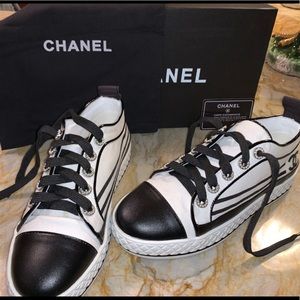 AUTHENTIC 2019 White Black Satin CC Sneakers RARE